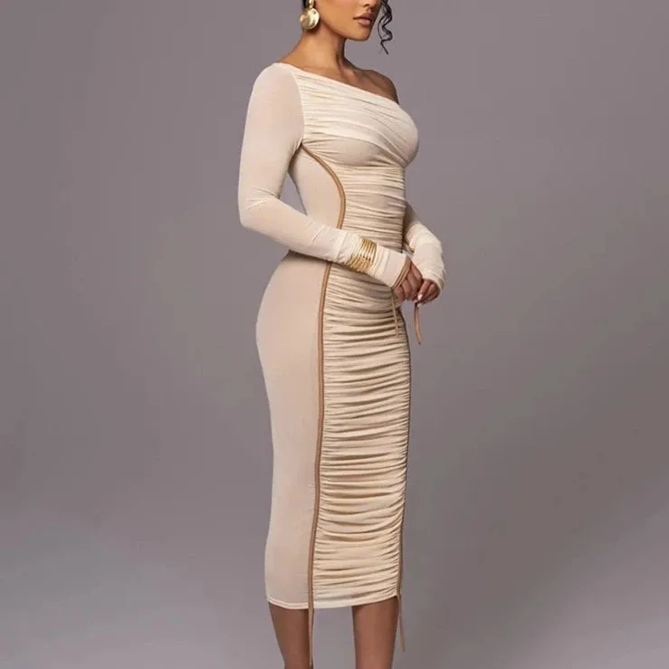 Gianna - White One Shoulder Mesh Ruched Bodycon Dress