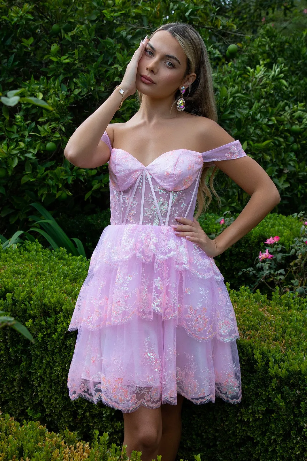 Glitter Print Mesh Sweetheart Neckline Homecoming Dress