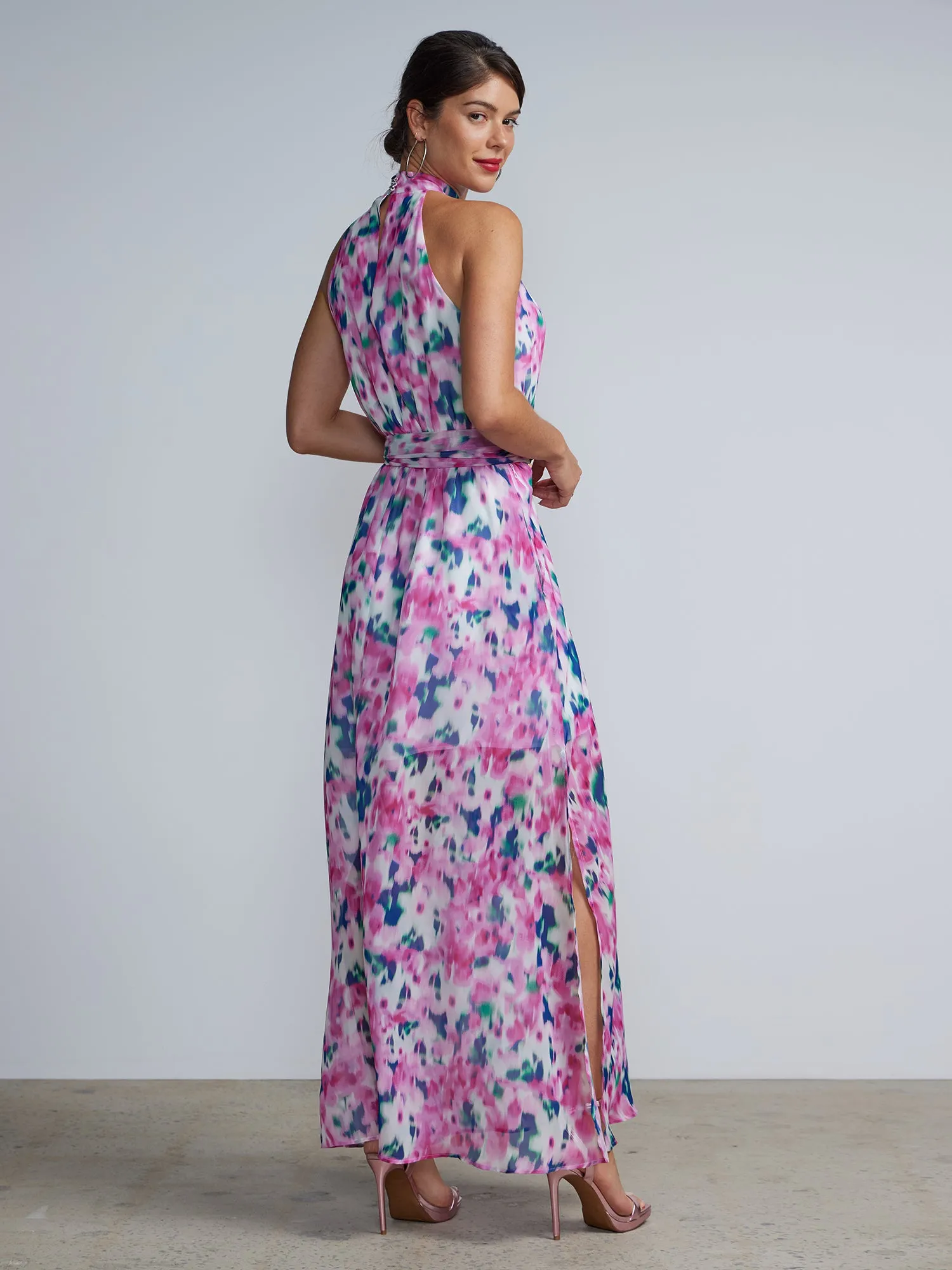 Halter Neck Printed Maxi Gown