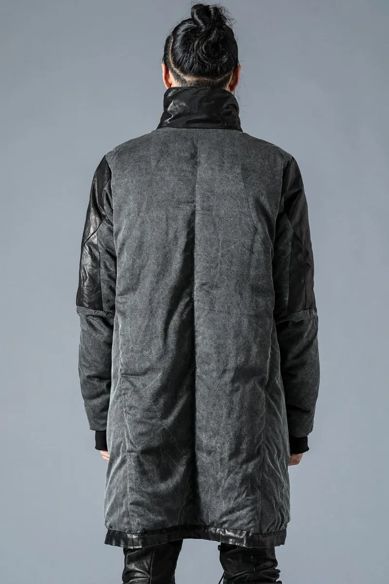 Horse Leather x Rayon Twill White Goose Down Coat  Charcoal