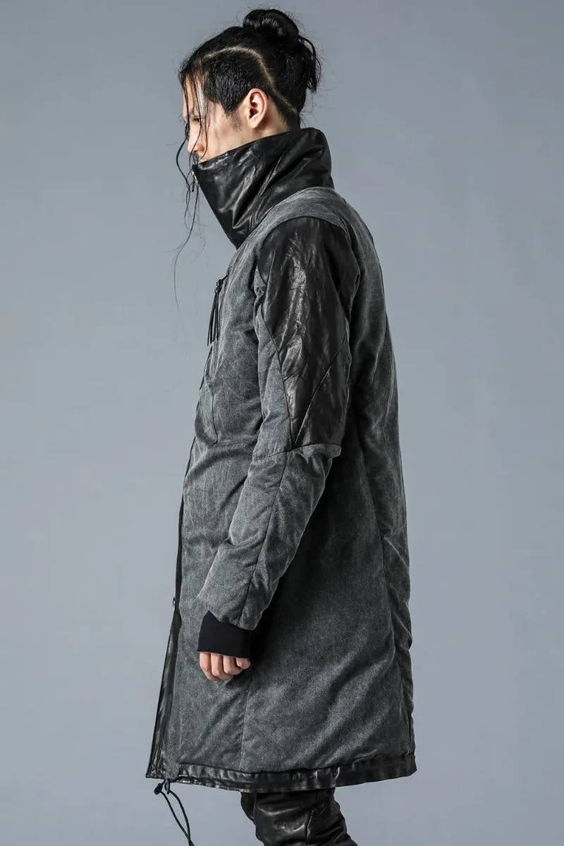 Horse Leather x Rayon Twill White Goose Down Coat  Charcoal