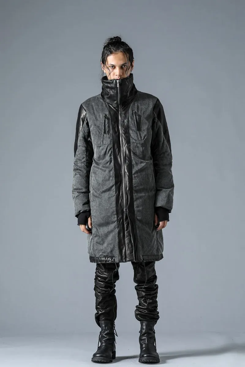 Horse Leather x Rayon Twill White Goose Down Coat  Charcoal