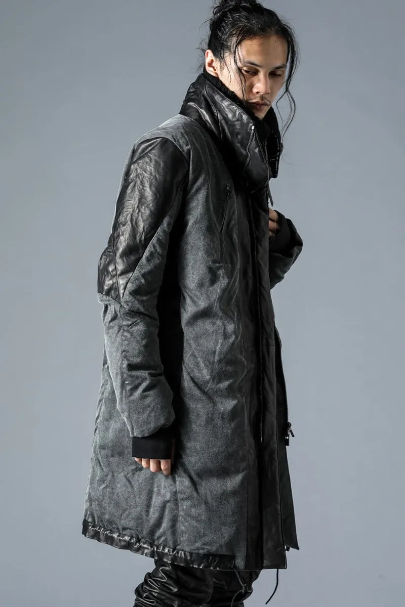 Horse Leather x Rayon Twill White Goose Down Coat  Charcoal