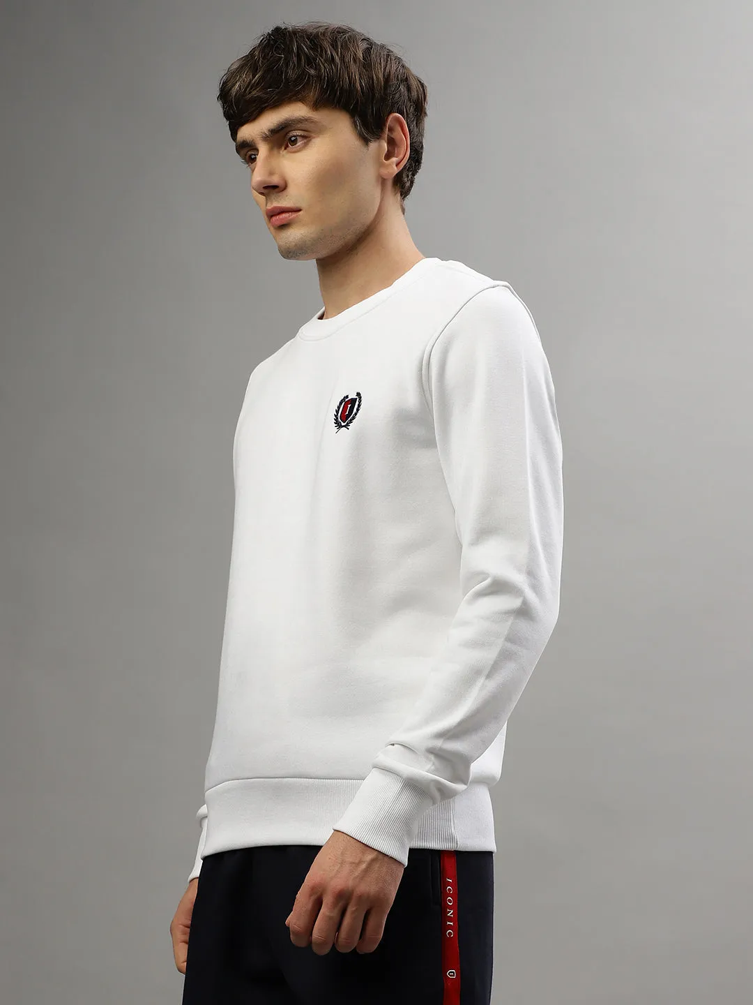 Iconic Men Solid Full Sleeves Round Neck Sweatshirt