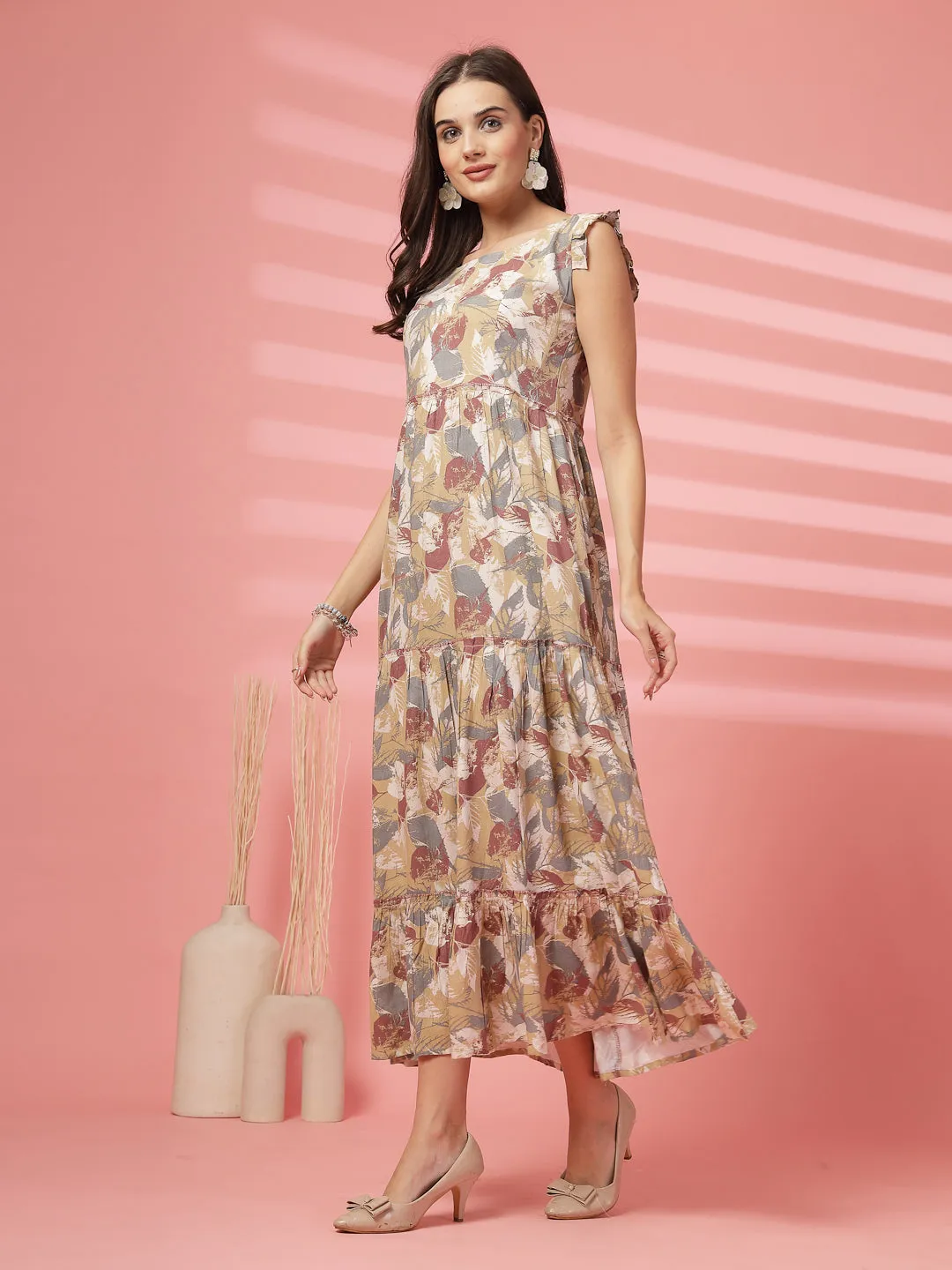 Indibelle Ankle Length Tiered Maxi (Beige)