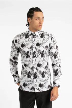 James Harper Ink Floral Cotton Poplin Shirt - Black