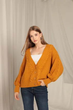 KKT Women's Mustard Cardigan with Knitwear Fabric Knit Detail - Terracina