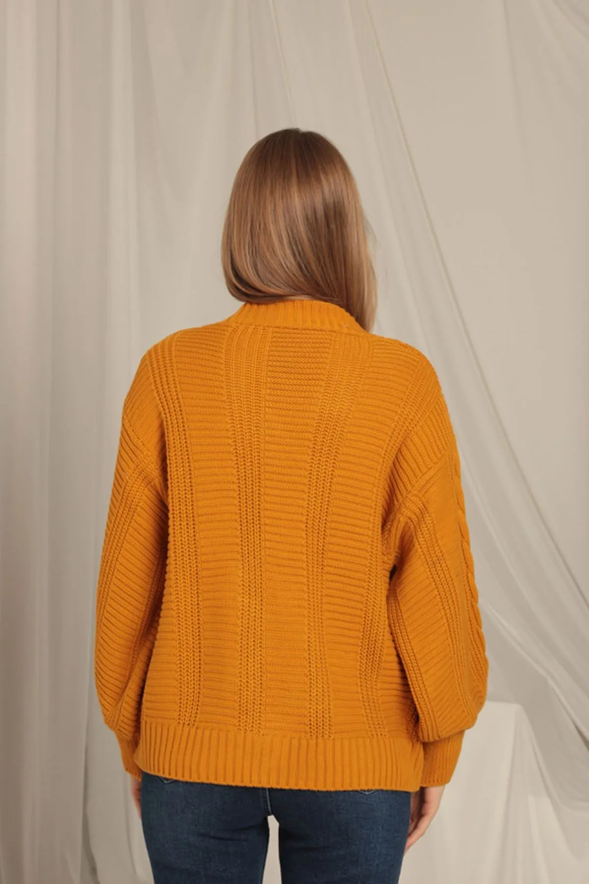 KKT Women's Mustard Cardigan with Knitwear Fabric Knit Detail - Terracina