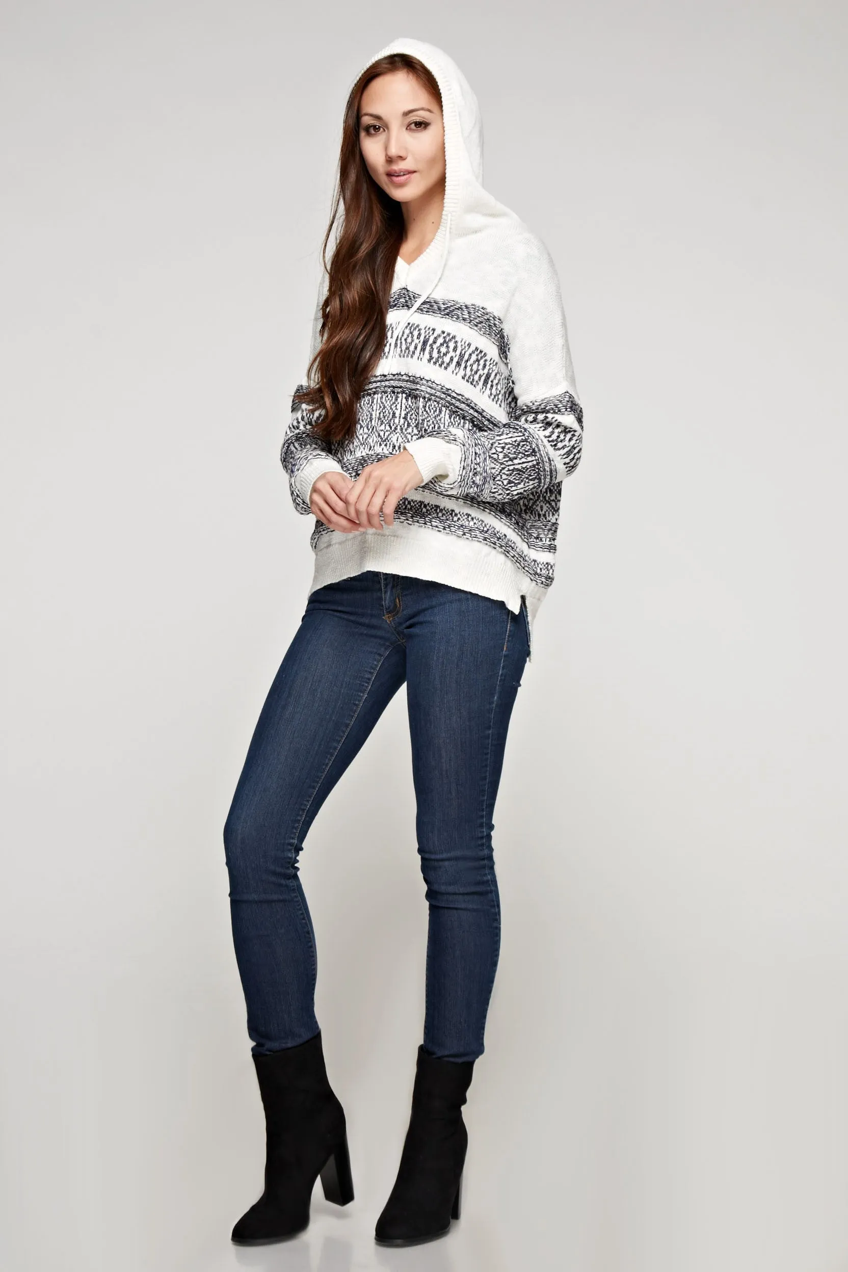 Knit Long Sleeve Sweater Hoodie