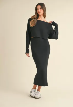 Knit Top and Midi Skirt Set