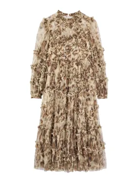 Leopard Diamond ruffled tulle midi dress