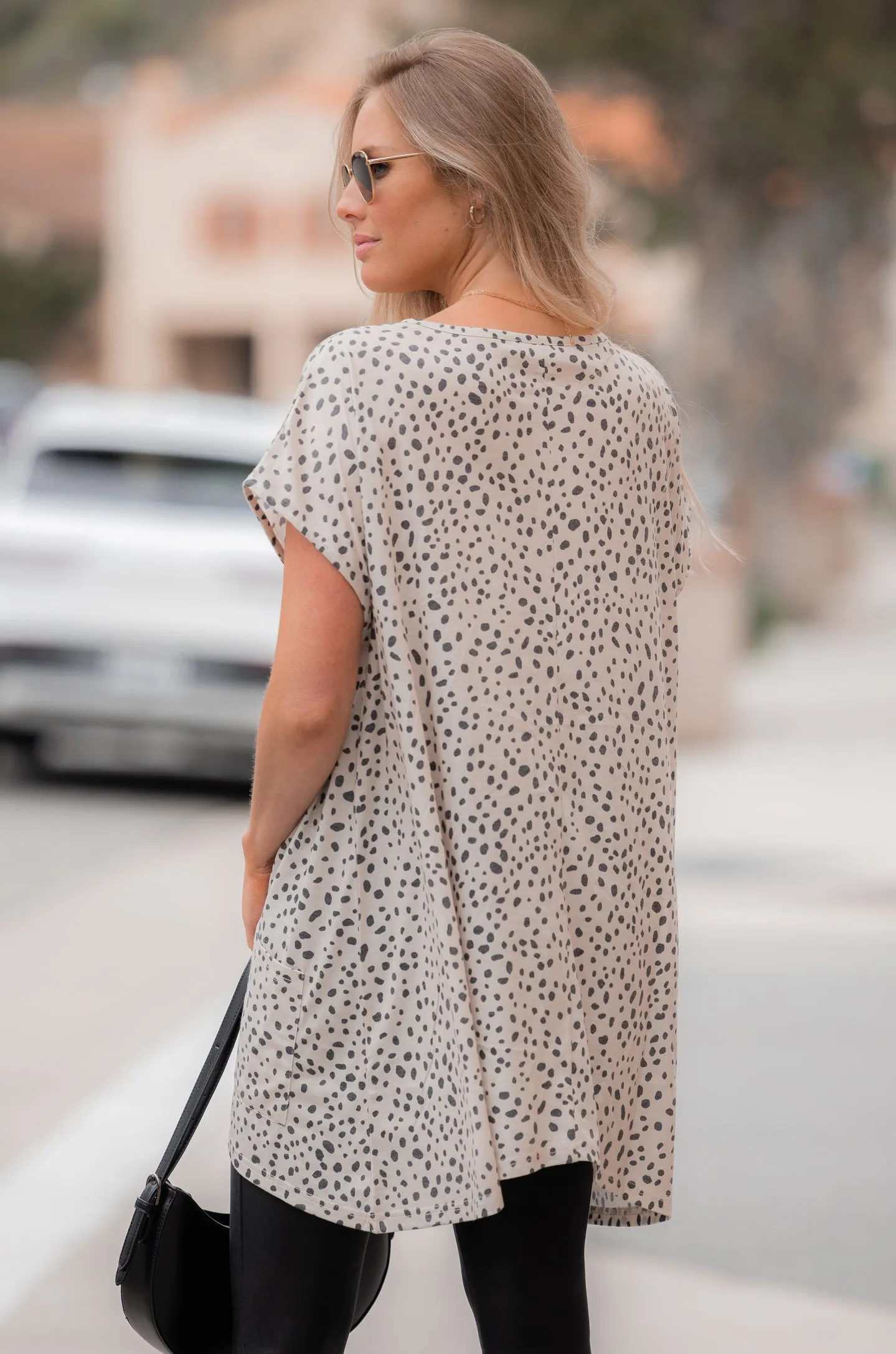 Leopard Print Dolman Short Sleeve Pocket Tunic