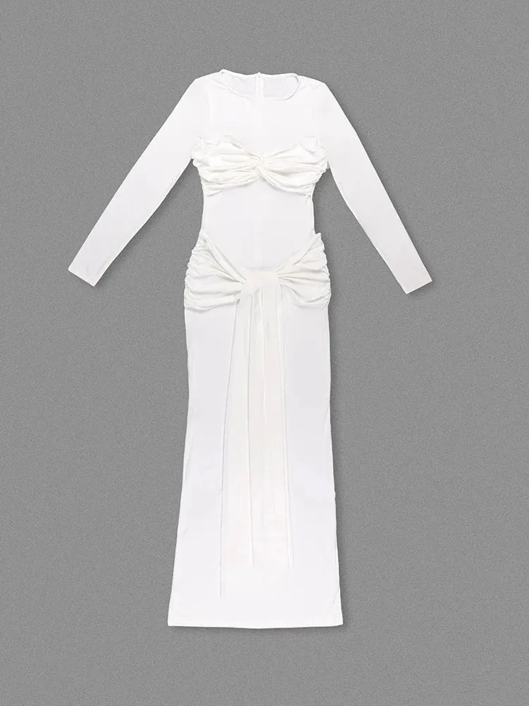 Long Sleeve Pleated Draped Maxi Dress