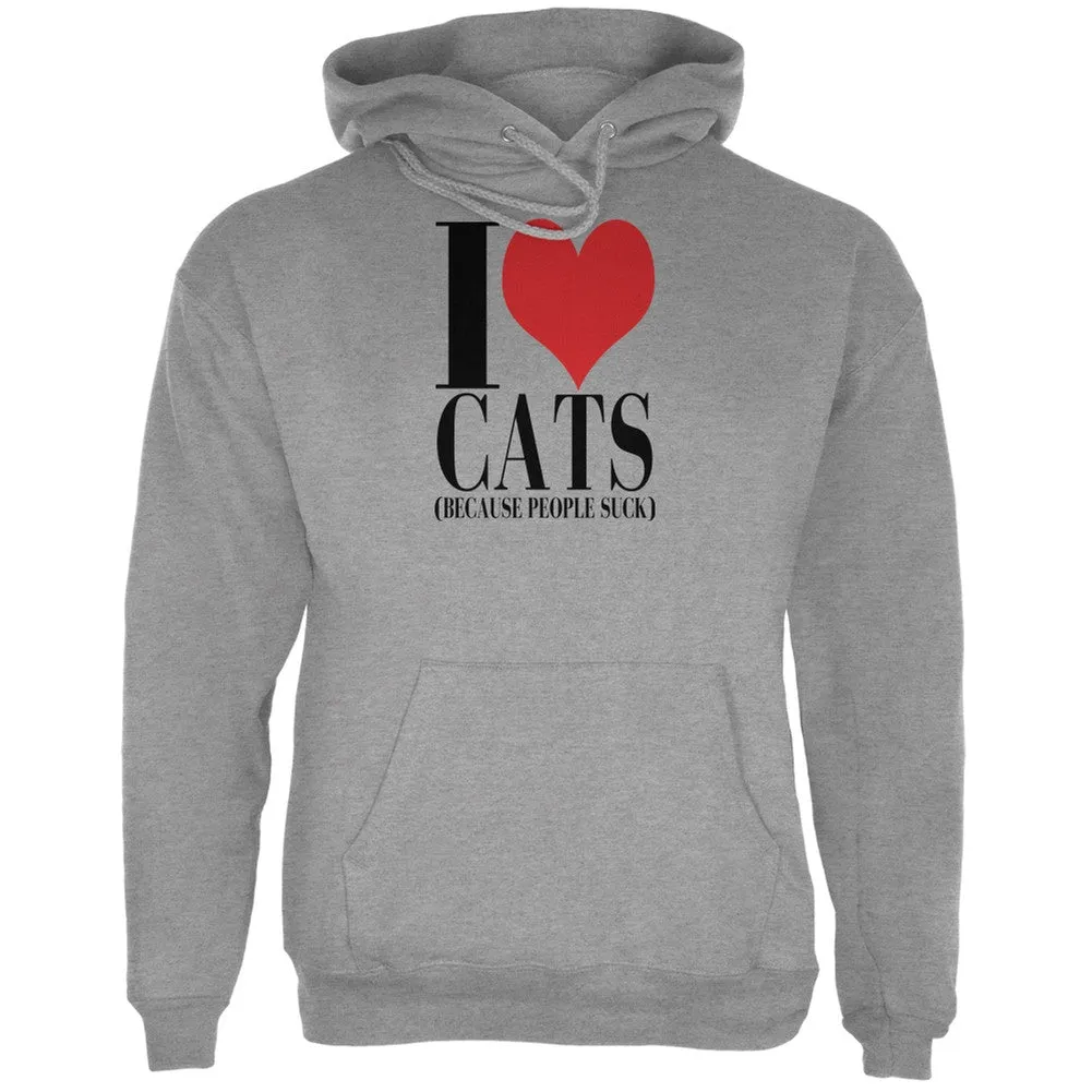 Love Cats People Suck Heather Grey Adult Hoodie