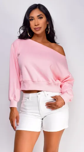 Lydi Off Shoulder Sweater Top - Pink