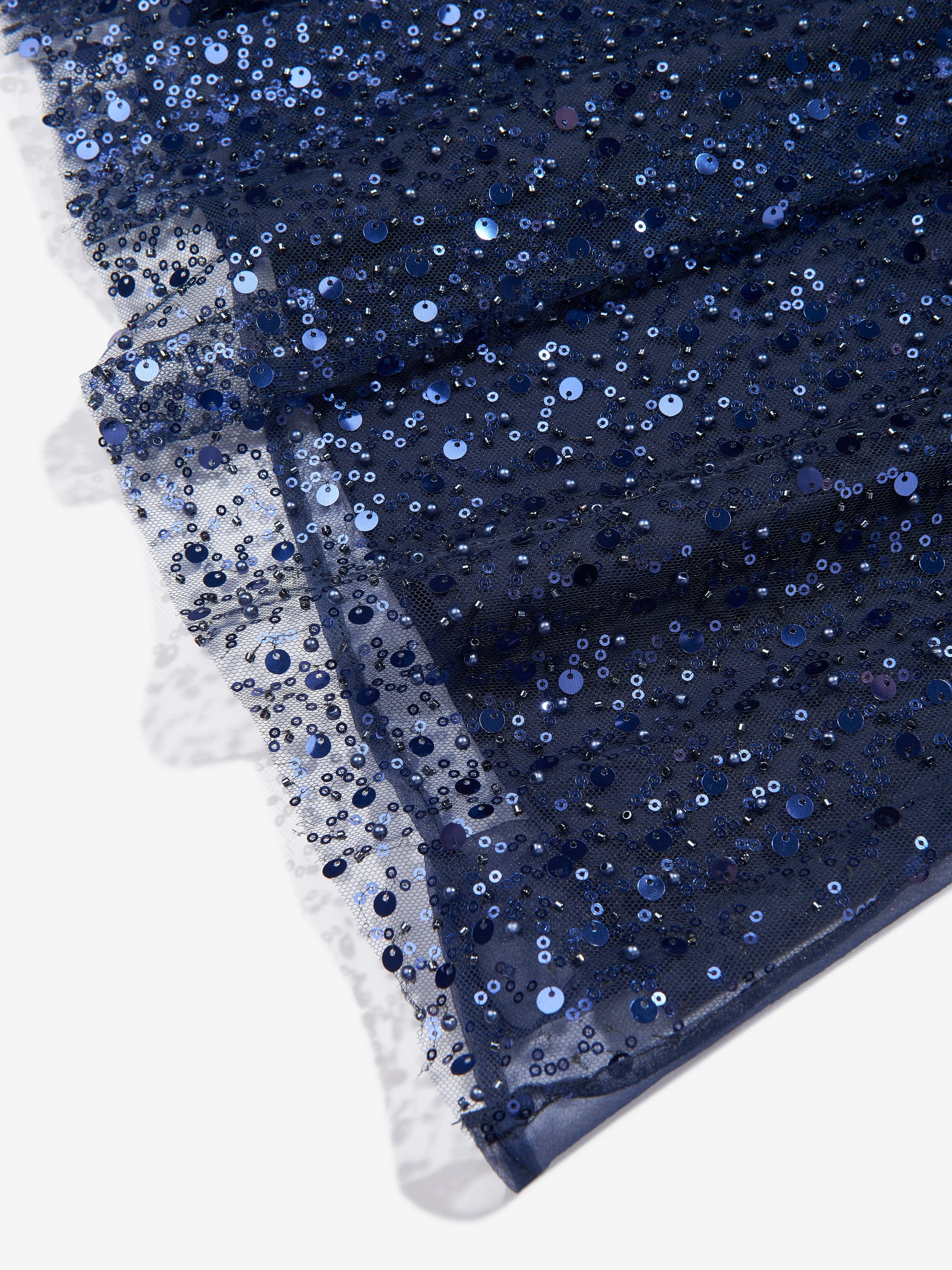 Mama Luma Girls Sequined Soft Tulle Dress in Navy