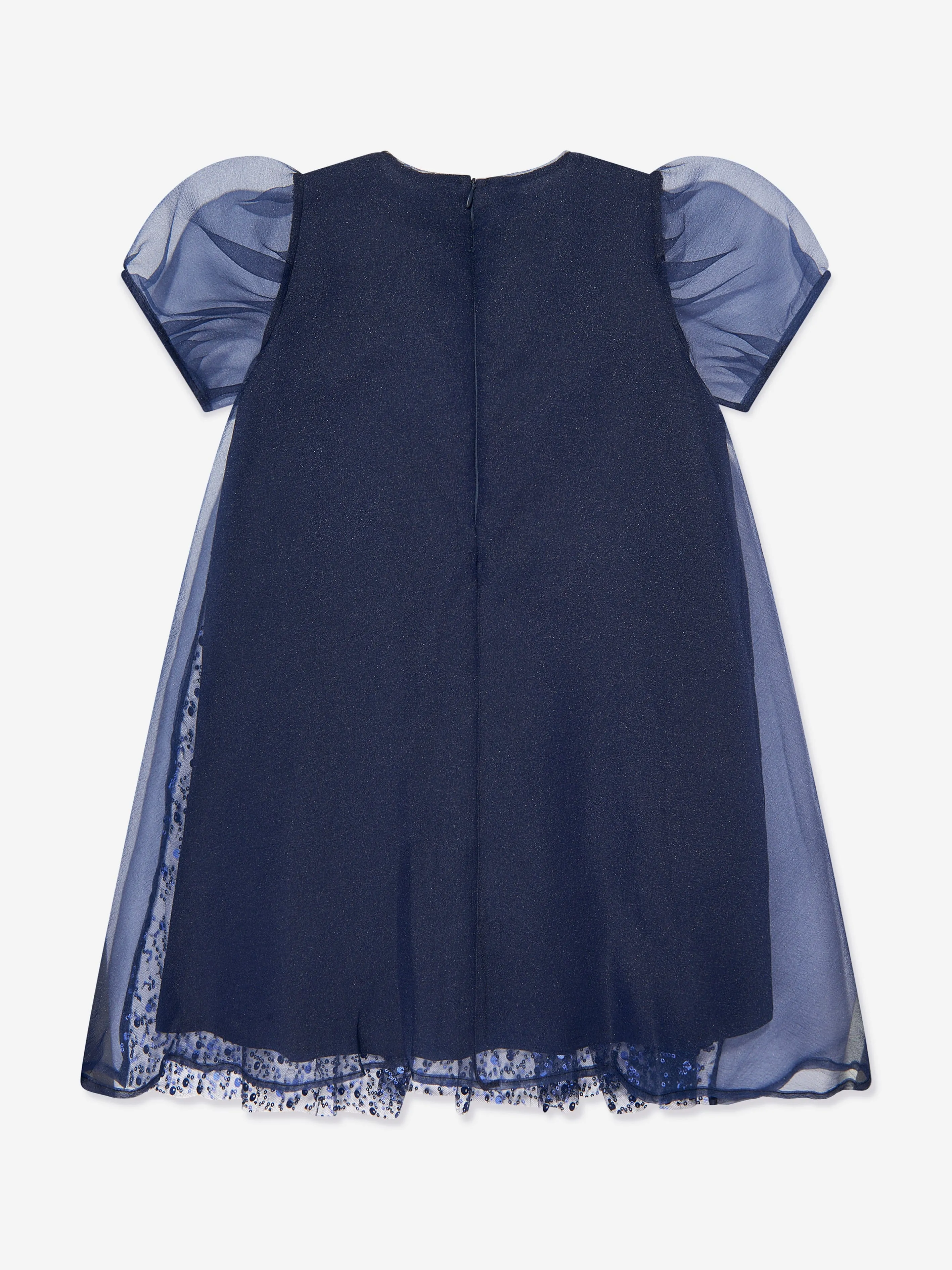 Mama Luma Girls Sequined Soft Tulle Dress in Navy