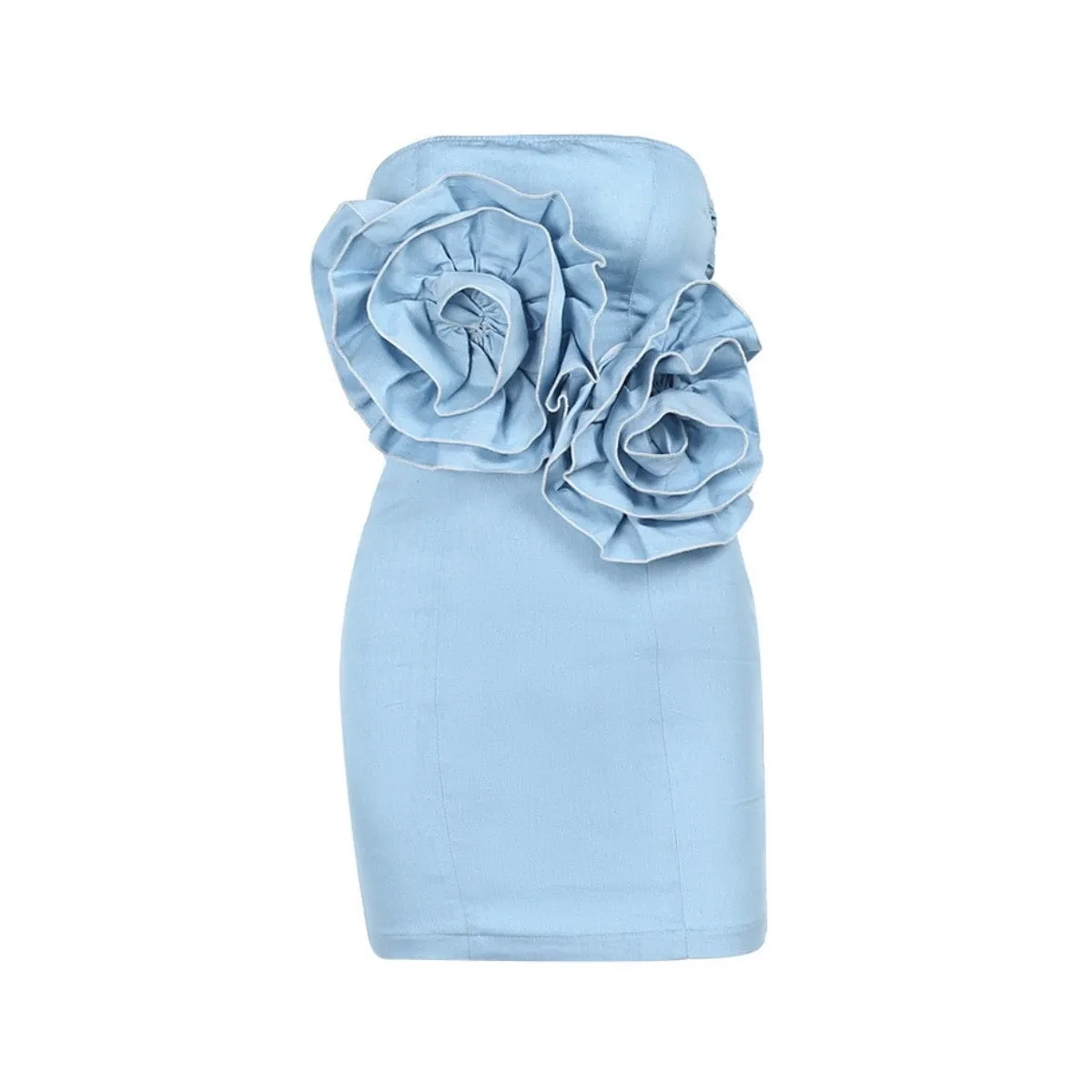 Marianna Strapless 3D Flower Decor Lace-Up Back Mini Dress