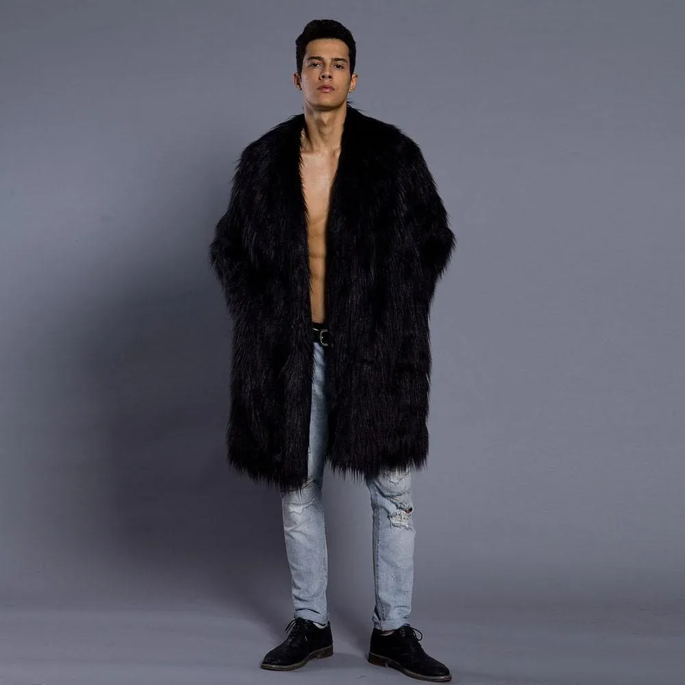 Mens Faux Fur Coats Jacket Fur Men black Thick Fake Coat Men Long Jacket Faux Leather Coats