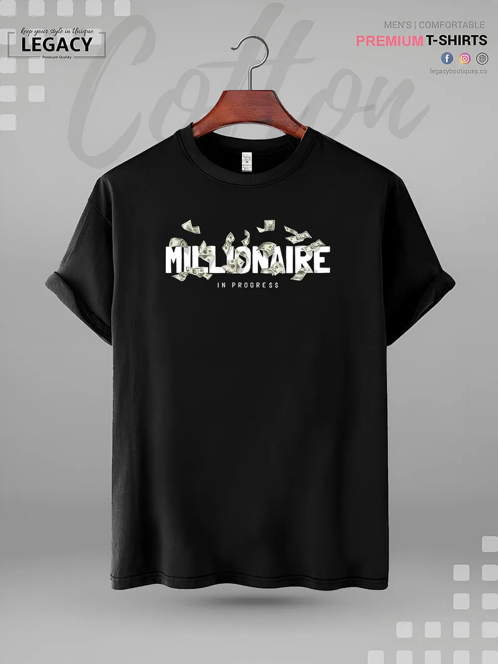 Millionaire In Progress Print Good Quality Men's T-Shirt In Lowest Price