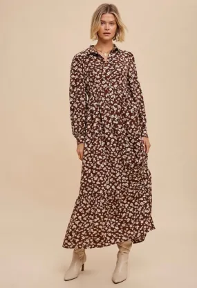 Mocha Floral Button Down Maxi Dress