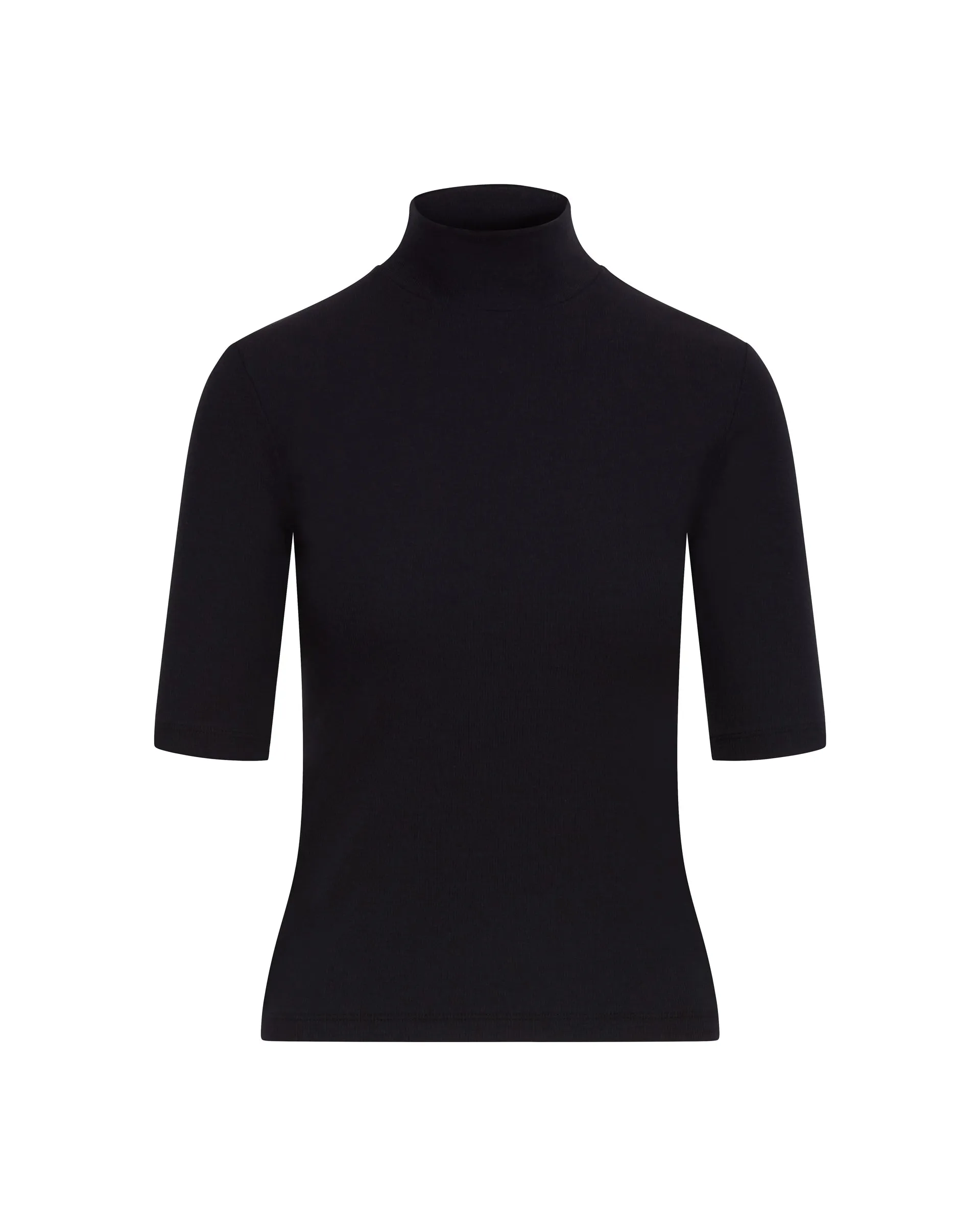 Mock Neck Tee in Ribbed Cotton | Black