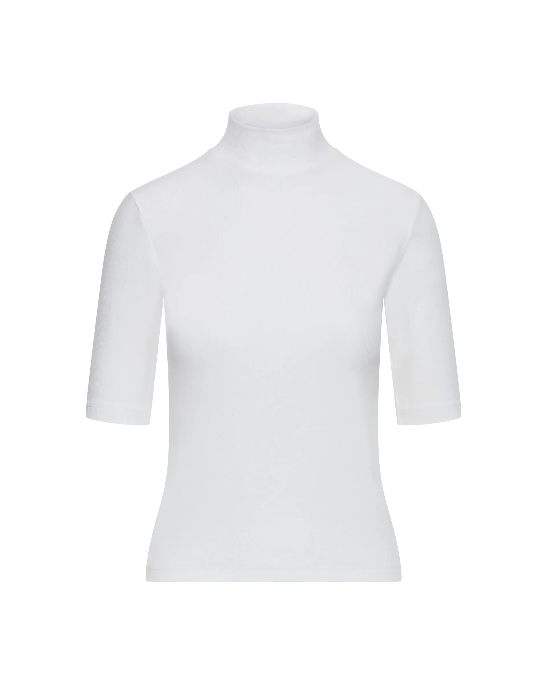 Mock Neck Tee in Ribbed Cotton | White