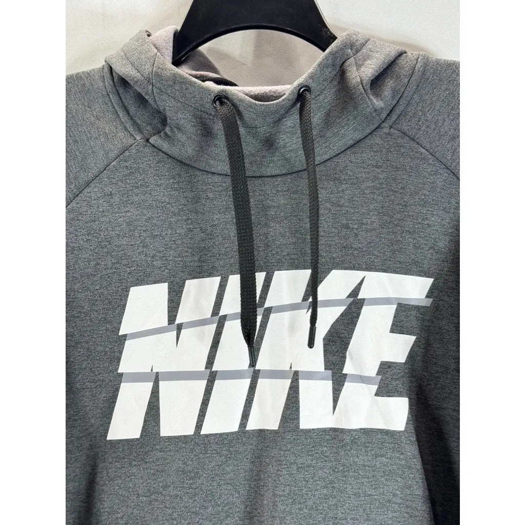 NIKE Men's Gray Dri-Fit Training Therma Large Logo Pullover Hoodie SZ 2XL