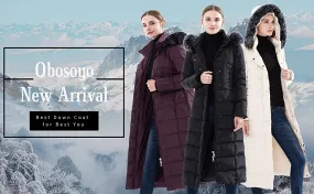 Obosoyo Women's Hooded Down Coat Thickened Long Down Jacket Maxi Down Parka Puffer Coat