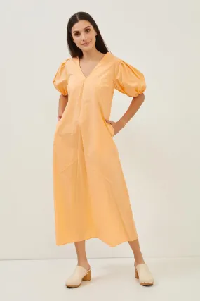 Orange Cotton Puff Sleeve Maxi Dress