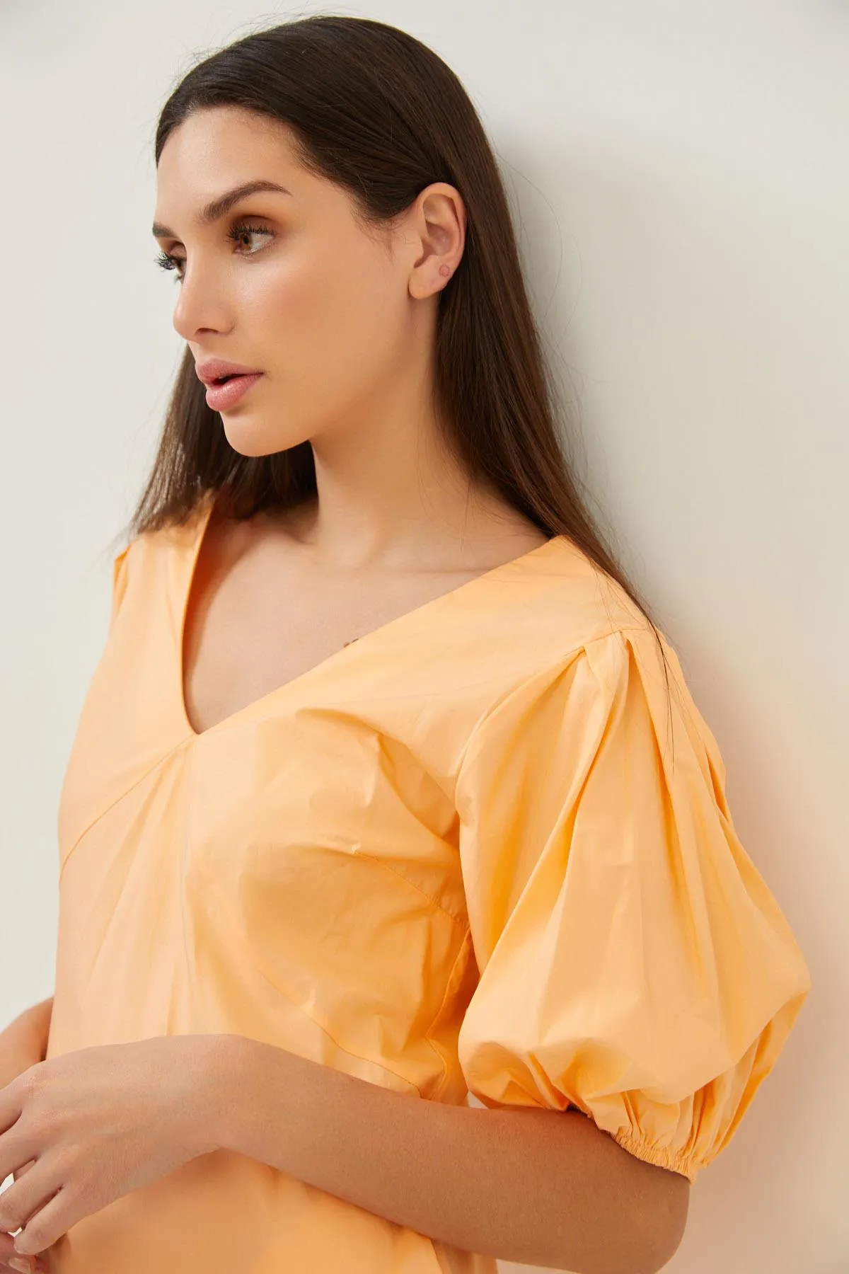 Orange Cotton Puff Sleeve Maxi Dress