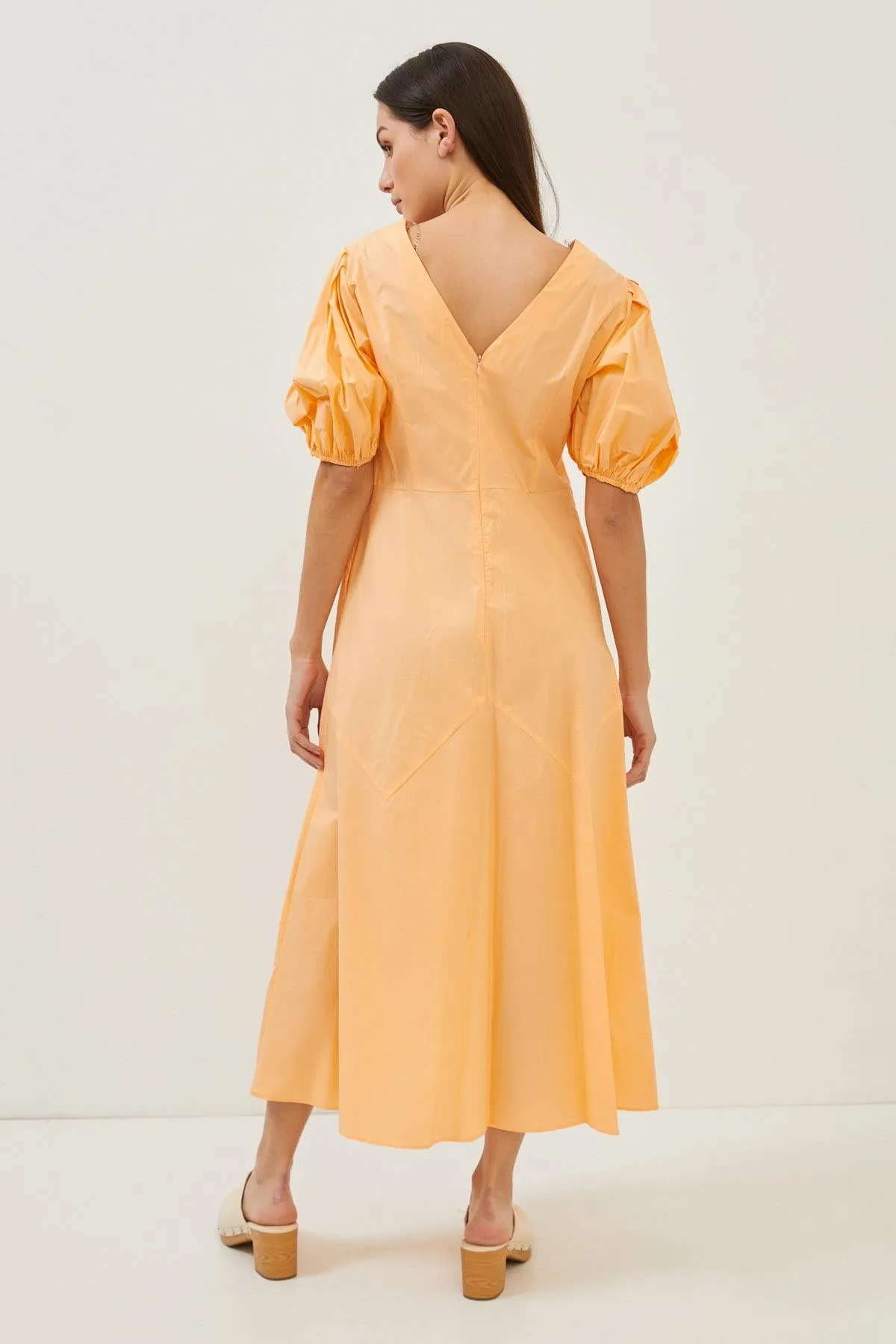 Orange Cotton Puff Sleeve Maxi Dress