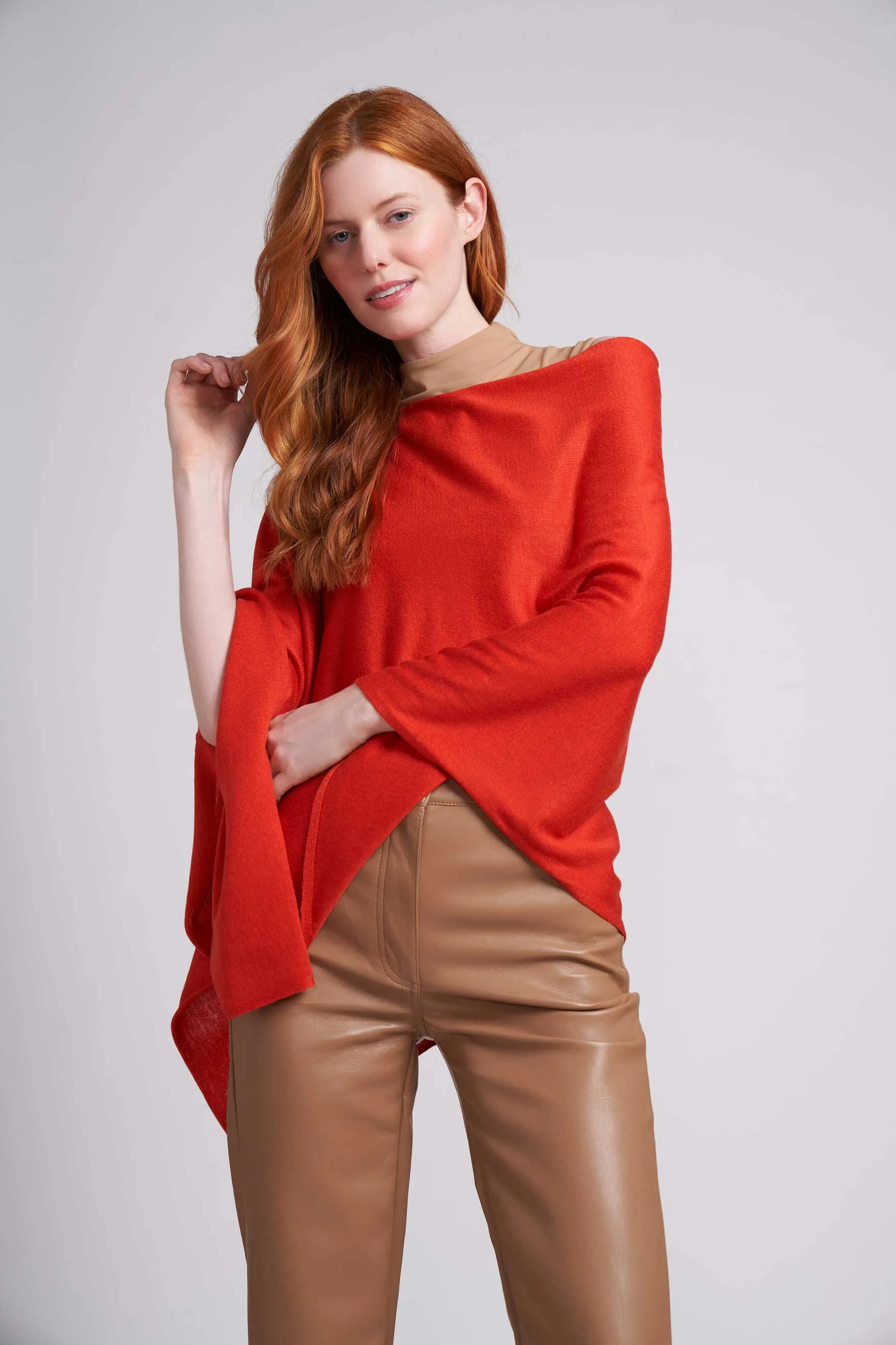 Orange Eva Lightweight Knit Poncho