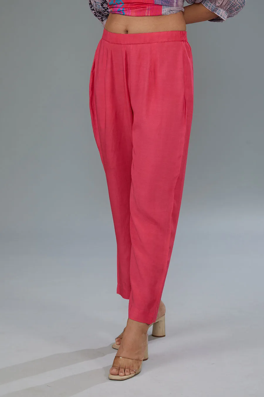 Pink Printed High-Low Tunic & Pant Set