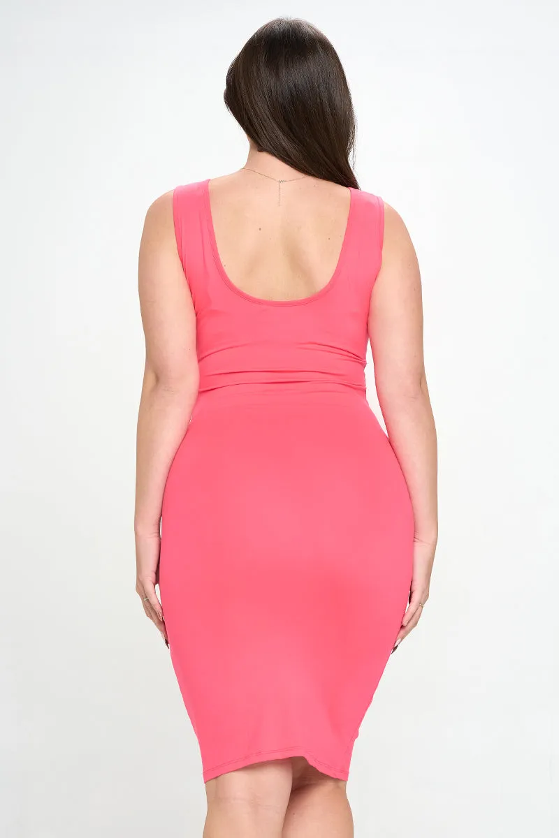 Plus Size Scoop Neck Midi Bodycon Dress