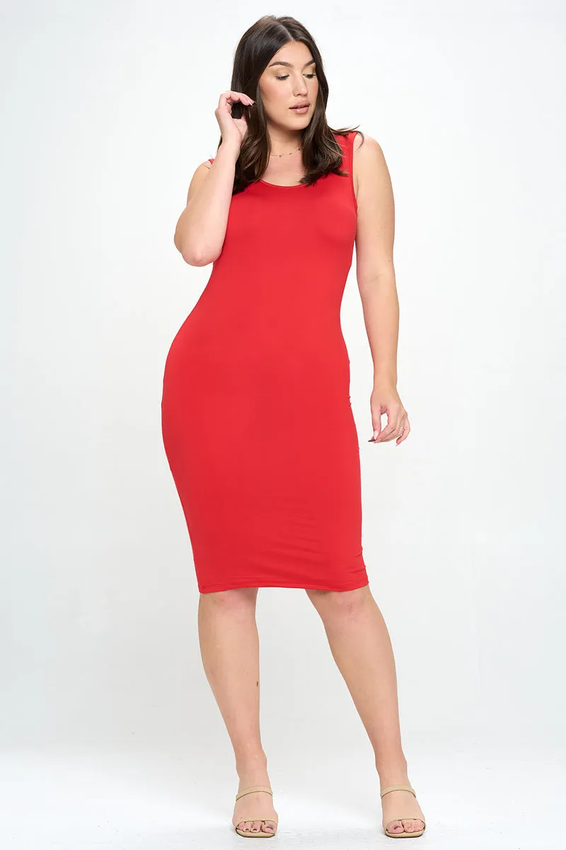 Plus Size Scoop Neck Midi Bodycon Dress