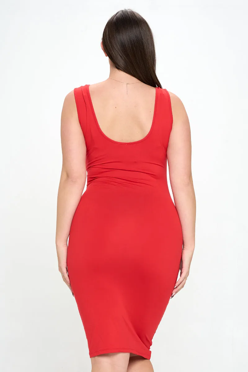 Plus Size Scoop Neck Midi Bodycon Dress