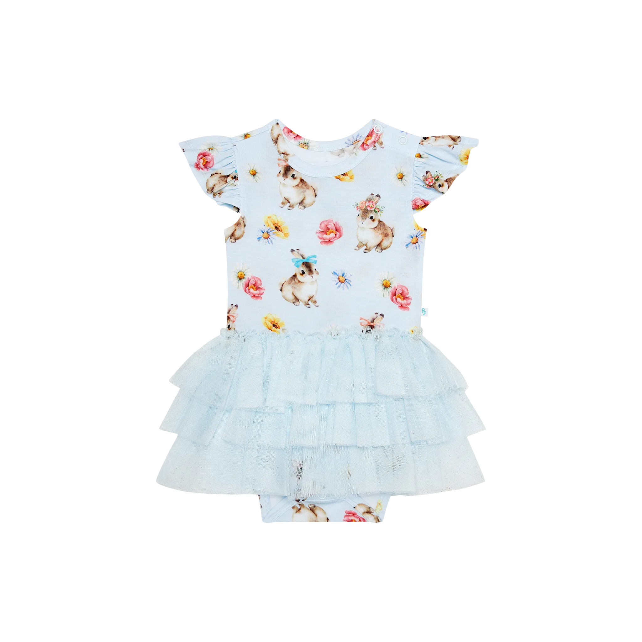 POS Tinsley Jane Blue Bunny Flower Print Onsie with Tulle