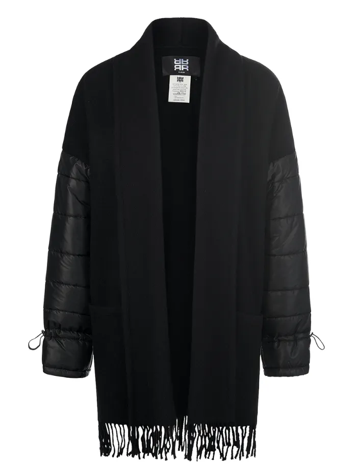 Riani Fringed Black Wool Jacket With Quilted Sleeves 379050 9550 Col 999