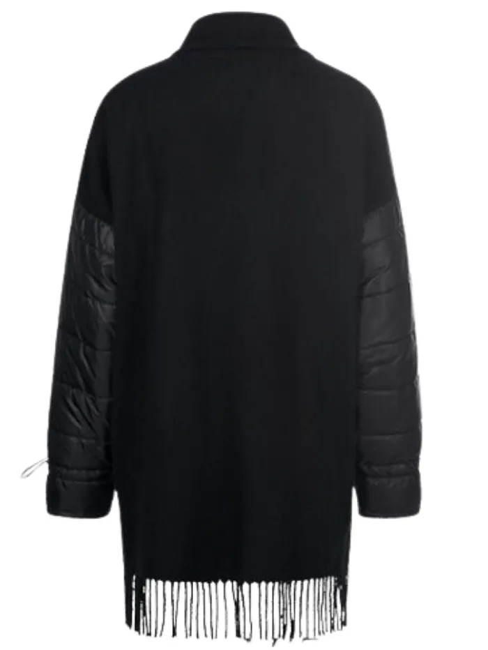 Riani Fringed Black Wool Jacket With Quilted Sleeves 379050 9550 Col 999