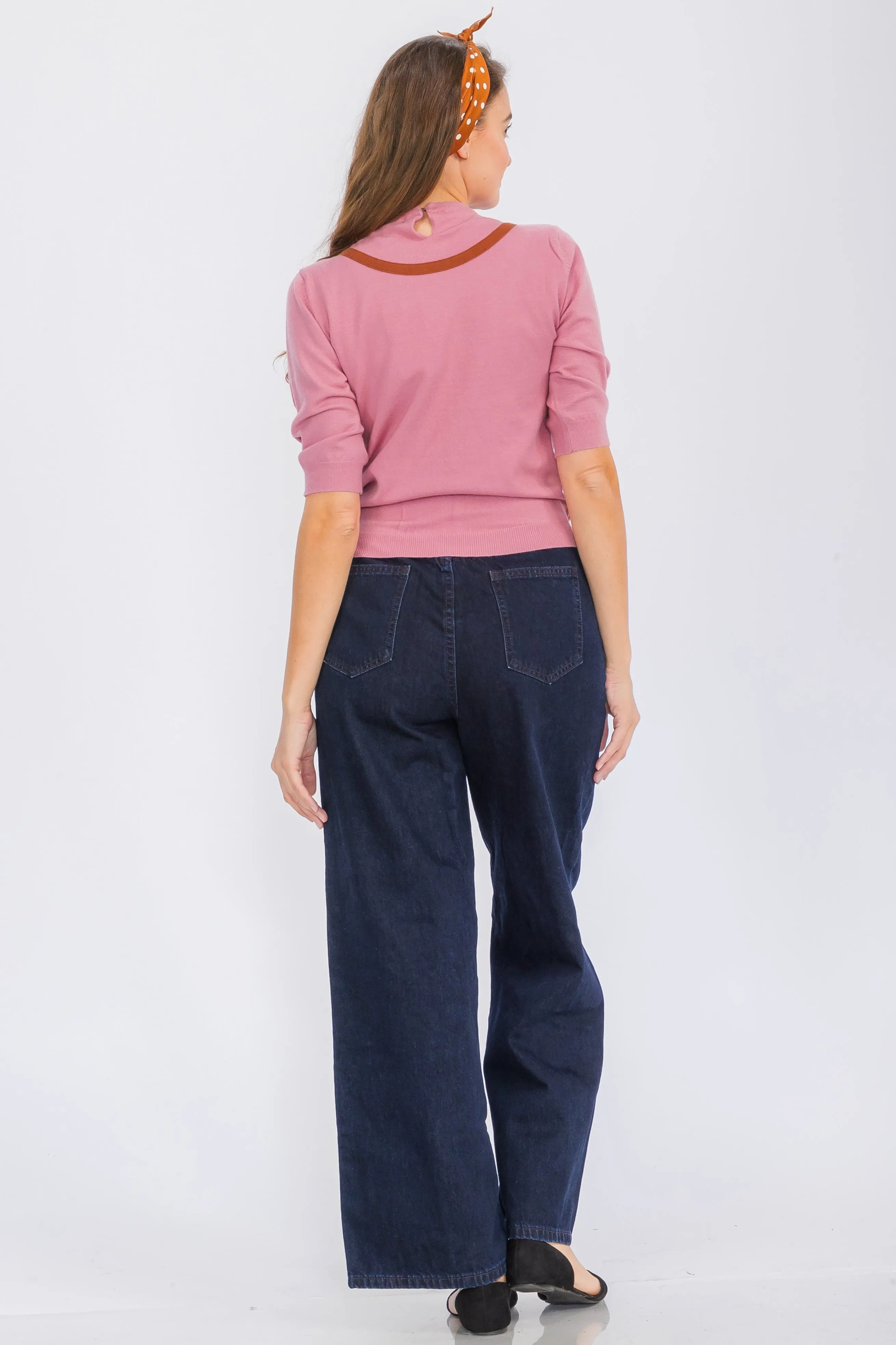 Rose Sweater with a Bow Collar Detail by Tulip B.