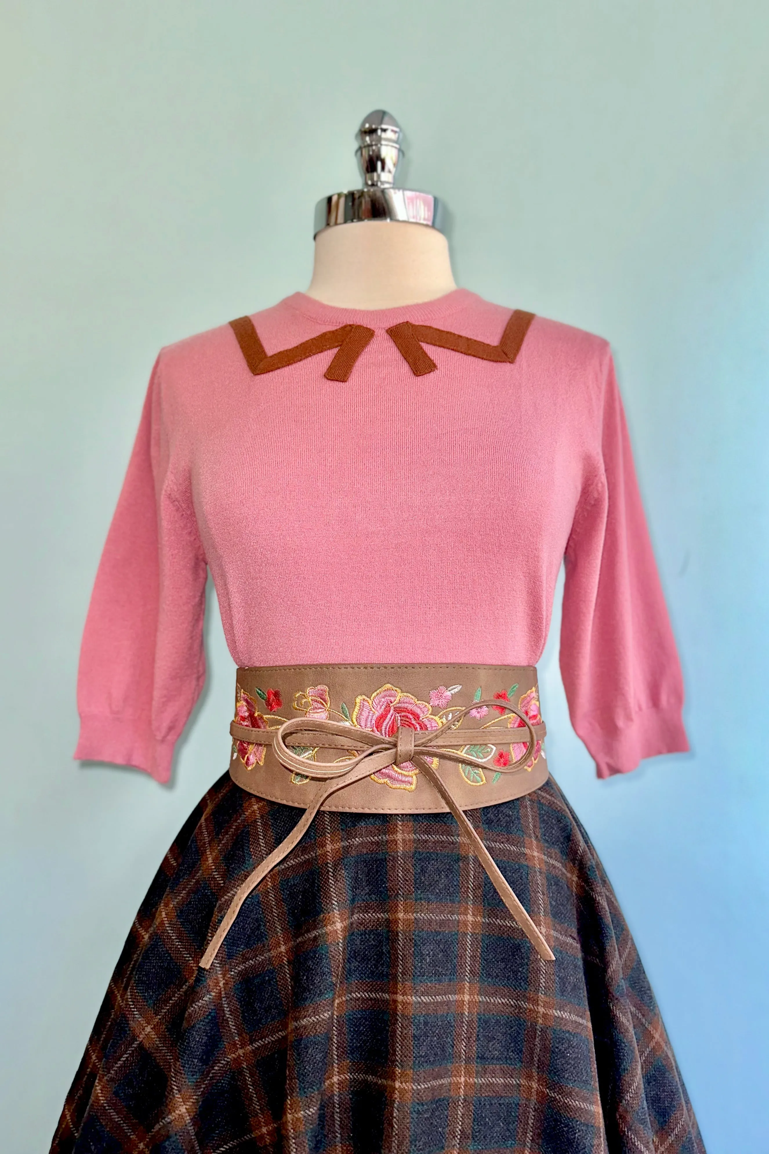 Rose Sweater with a Bow Collar Detail by Tulip B.