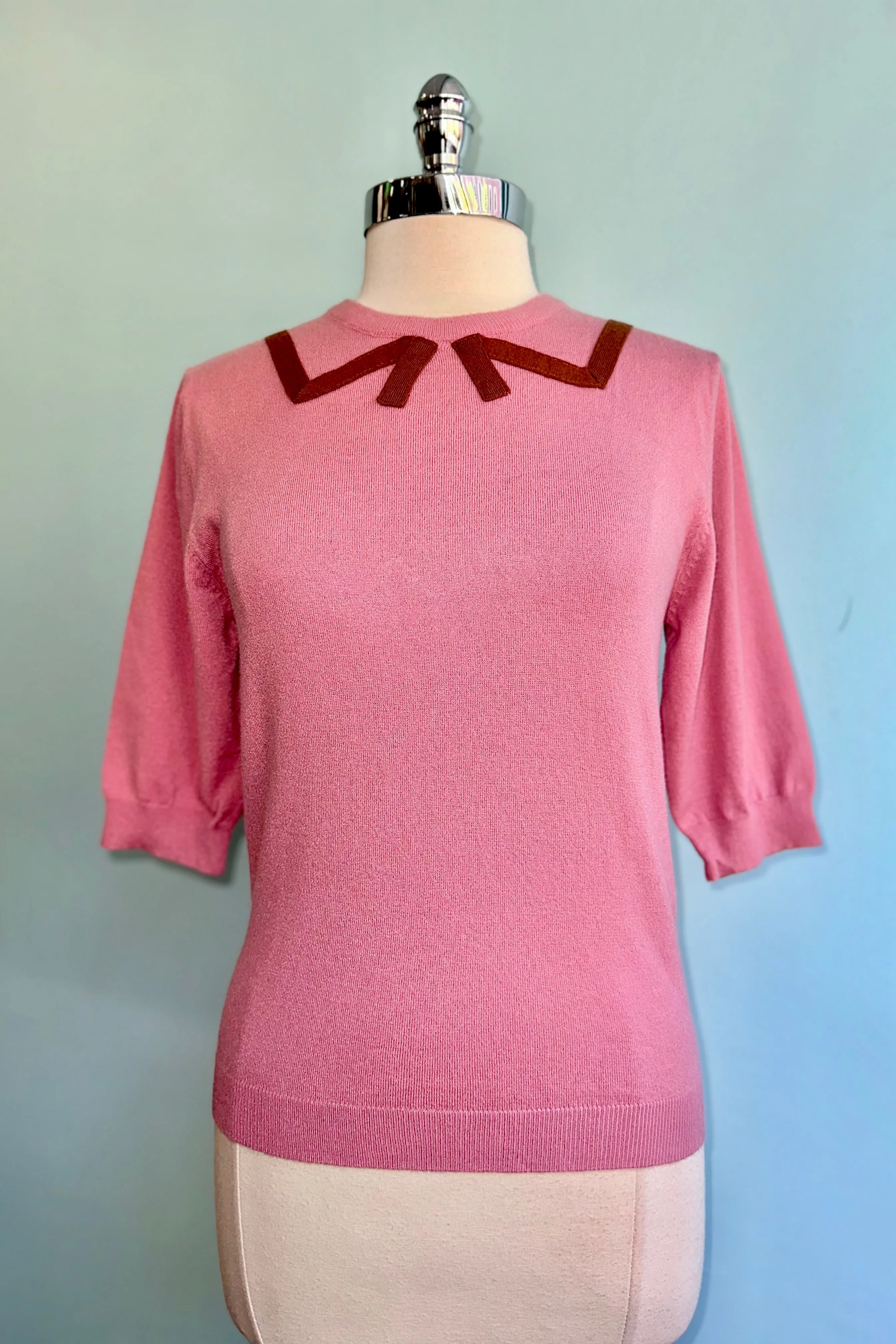 Rose Sweater with a Bow Collar Detail by Tulip B.