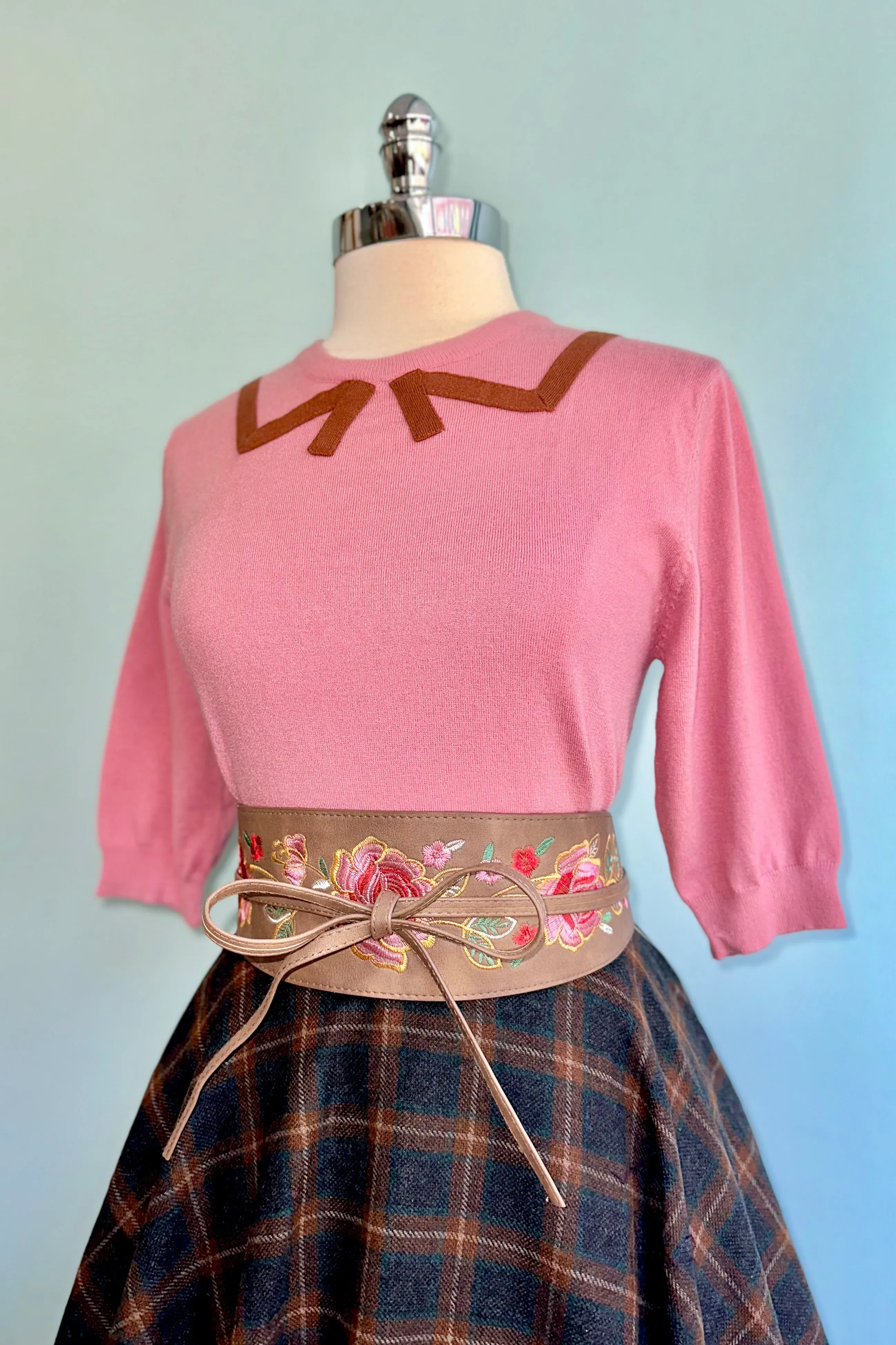 Rose Sweater with a Bow Collar Detail by Tulip B.