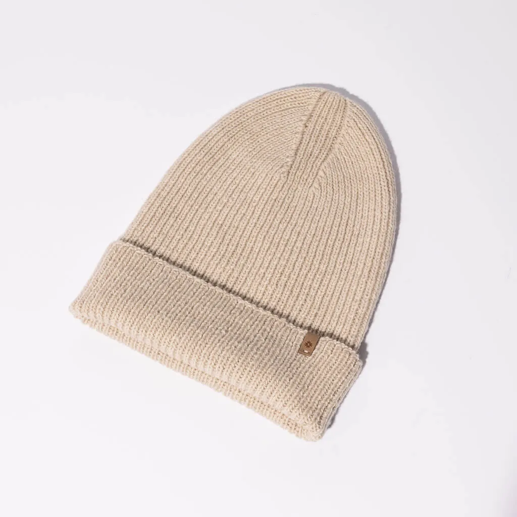 SALE - Merino Handknit Beanie Hat - Almond White