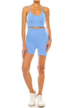 Seamless Cami Shorts Set-Sky Blue