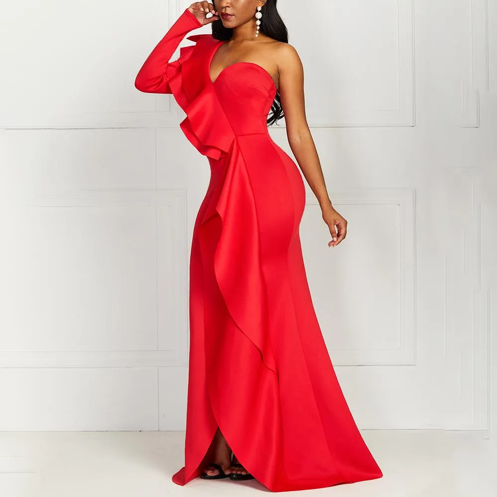 Sexy ruffled one Shoulder party Dresses At Bling Brides Bouquet