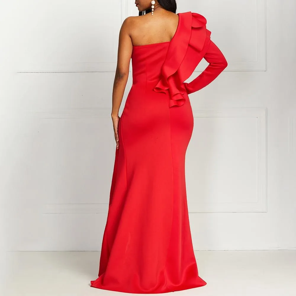 Sexy ruffled one Shoulder party Dresses At Bling Brides Bouquet