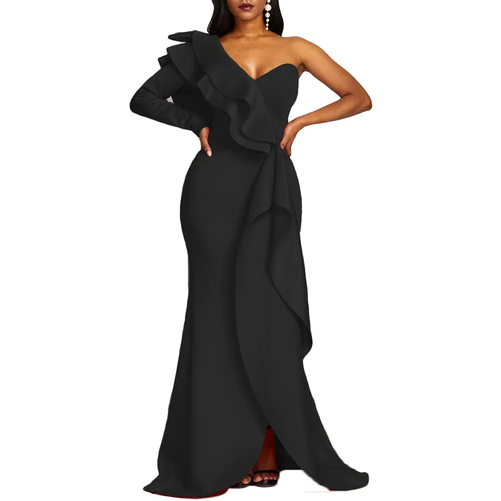 Sexy ruffled one Shoulder party Dresses At Bling Brides Bouquet