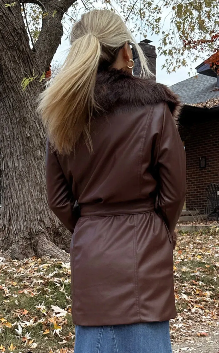 show me your mumu: penny lane coat-cocoa faux leather with faux fur